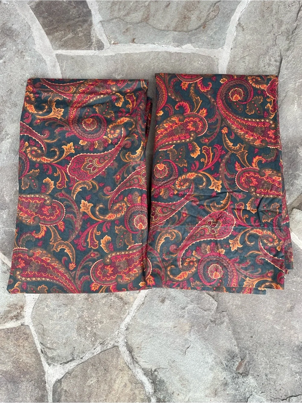 Vintage Croscill Cotton Paisley Rod Pocket Curtain Panels set of 2